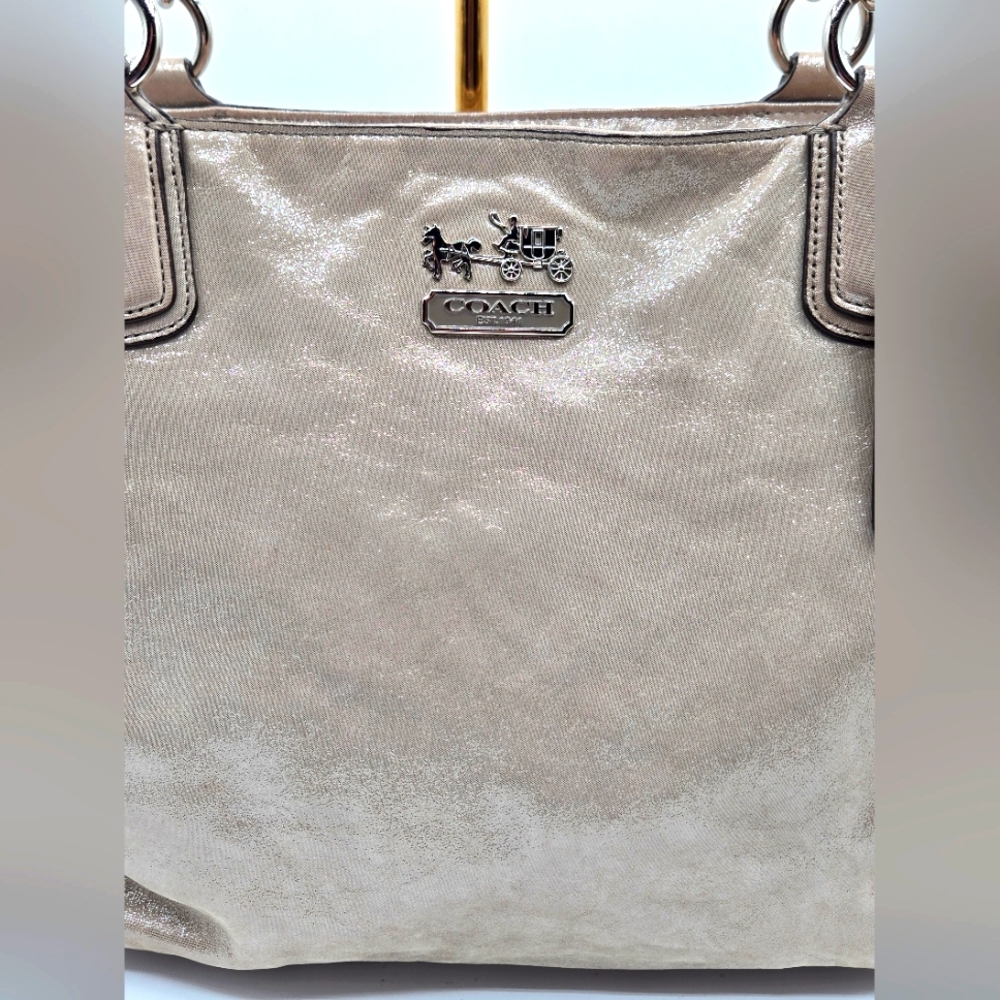 COACH Chelsea East West Beige Shimmer Patent Leather Shoulder Tote Bag - Picture 3 of 15